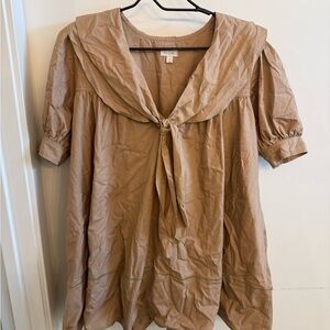 Pilcro Beige Puff Sleeve Tie-Front Top